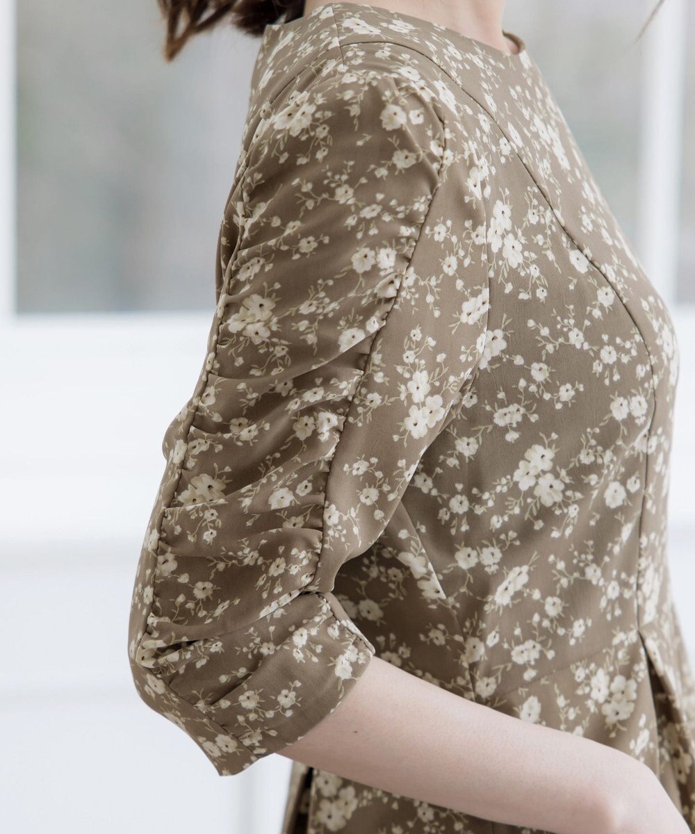 Tiaclasse L 【洗える】ギャザースリーブ花柄ワンピース 