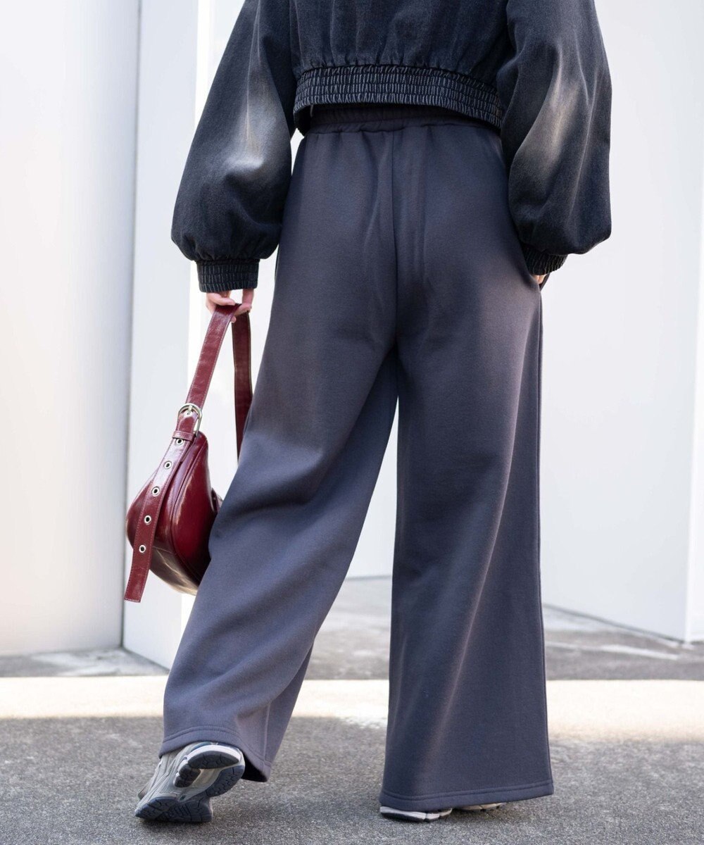 WEGO 【ウエストゴム】グラフィック刺繍裏起毛ワイドSWTパンツ 