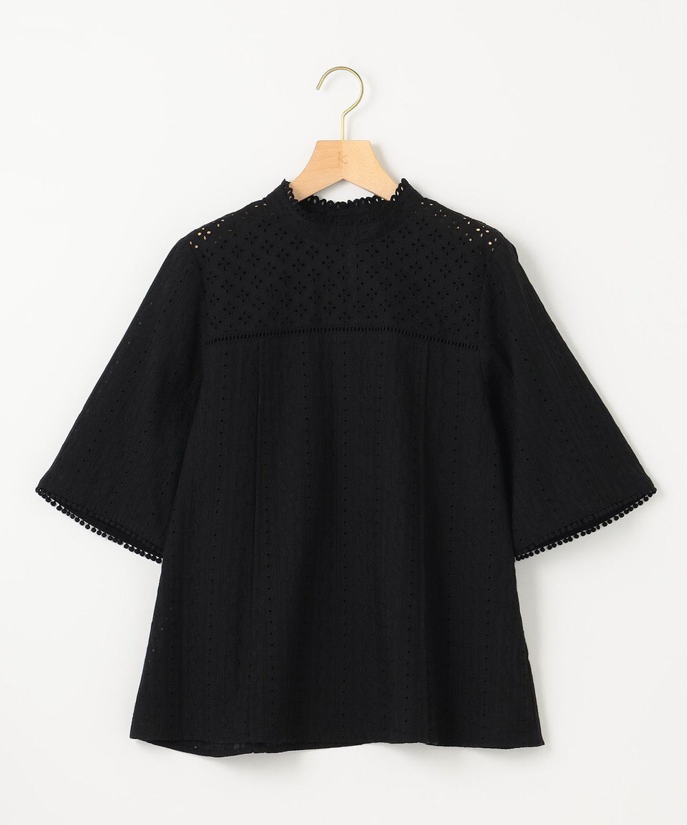 組曲 【WEB限定色あり】エンブロイダリーレース　ハイネック半袖ブラウス 