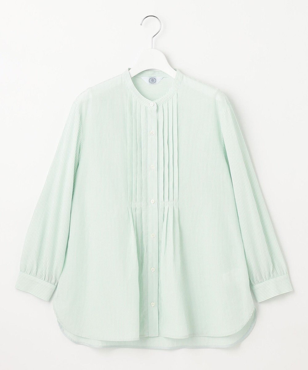 J.PRESS LADIES 【洗える】 コットンアセVis ストライプ バンドカラー ブラウス 