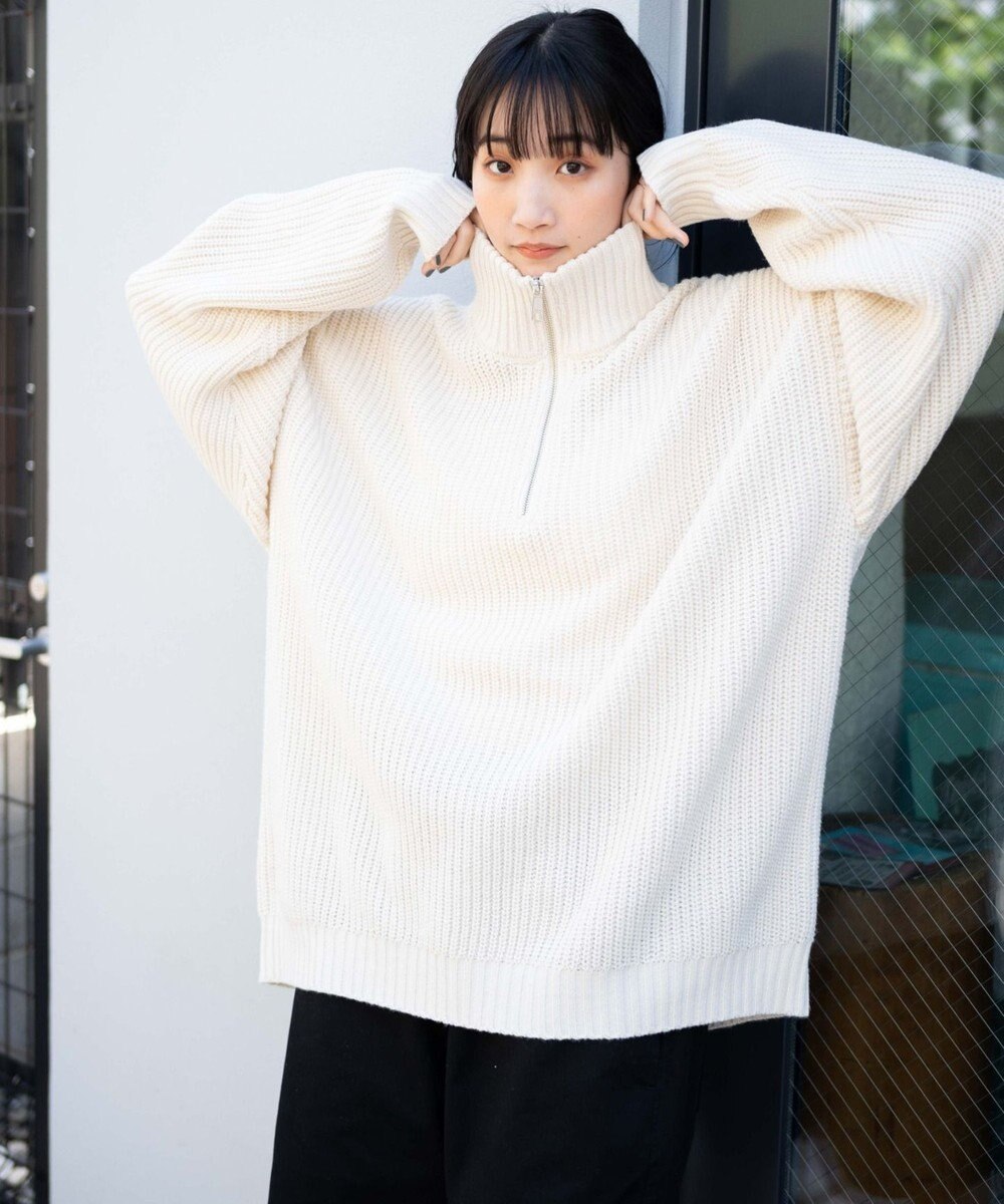 WEGO ルーズフィットハーフZIPプルオーバー 