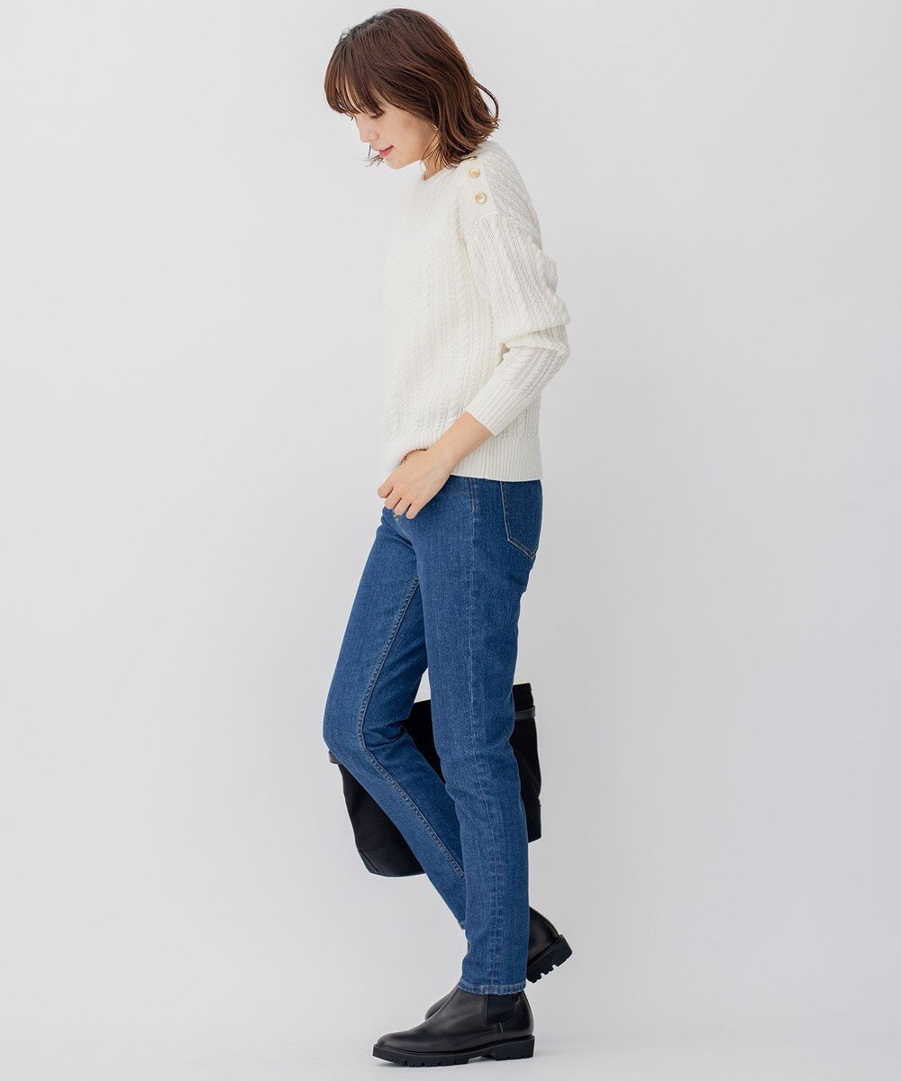 23区 【洗える】ウールコード 肩ボタンケーブル柄 ニット 