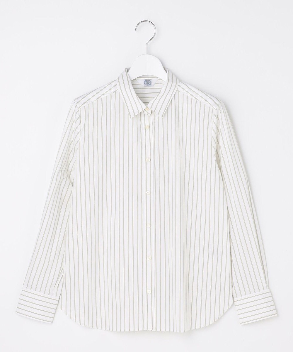 J.PRESS LADIES BEZコットンナイロン ストライプ シャツカラー ブラウス 