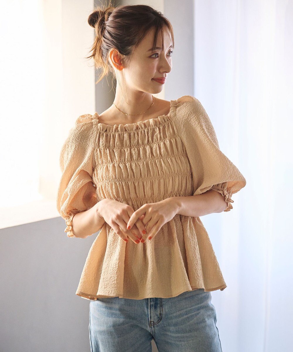 #Newans 2WAYシャーリングペプラムブラウス 