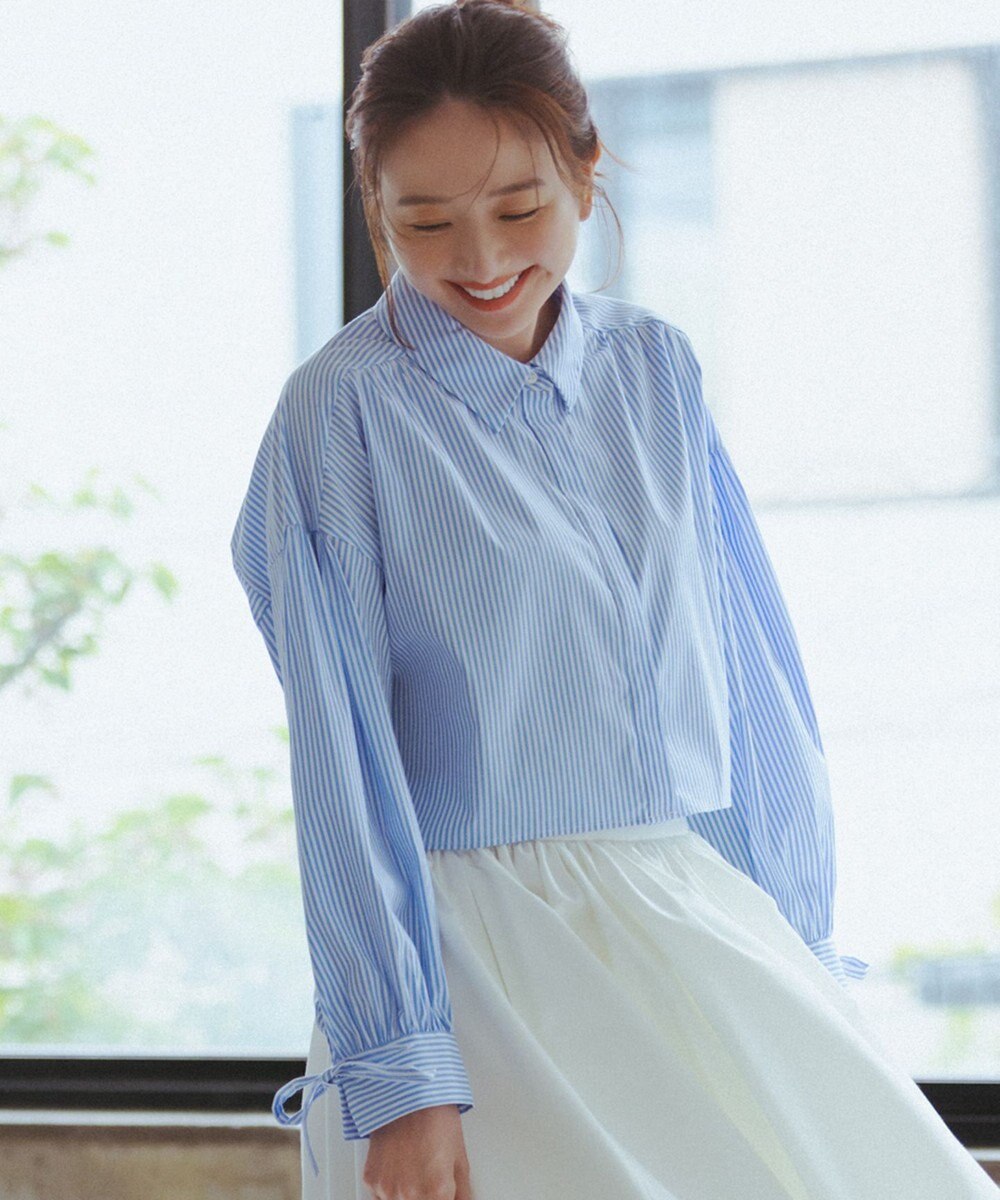 Feroux 【ONWARD CROSSET MAG掲載・2WAY】リボンクロップド シャツ 