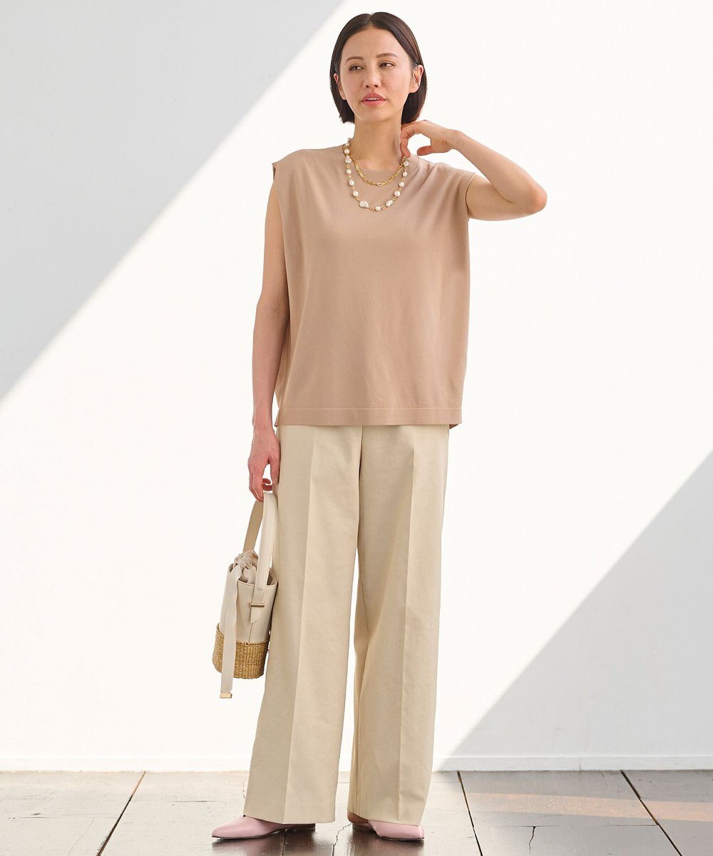 自由区 【洗える・XSサイズあり】クレープストレッチノースリーブ ニット 