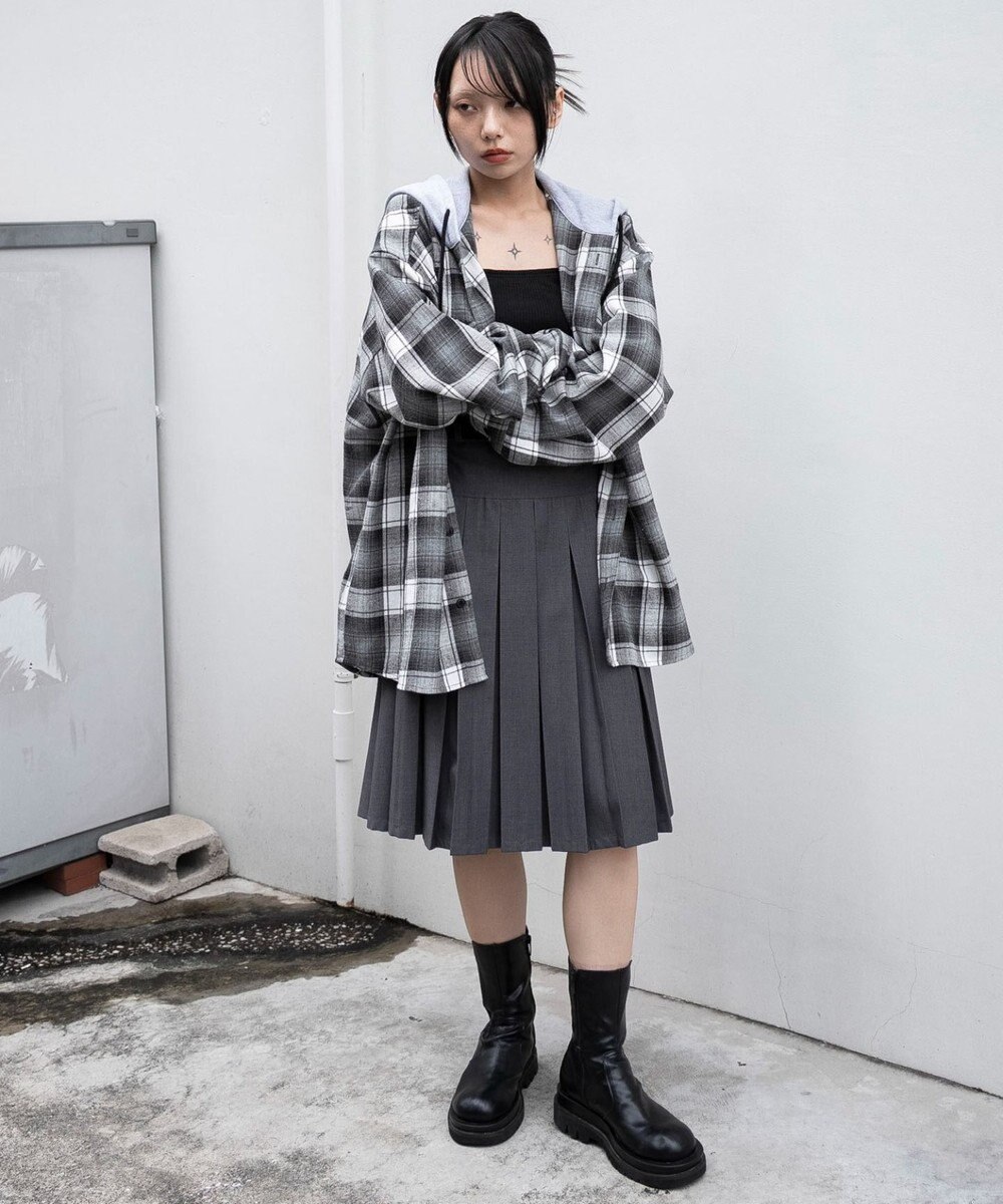 WEGO 【25年秋冬新作/ユニセックス着用ITEM/MLサイズ展開】オンブレチェックフードネルシャツ（LS） 