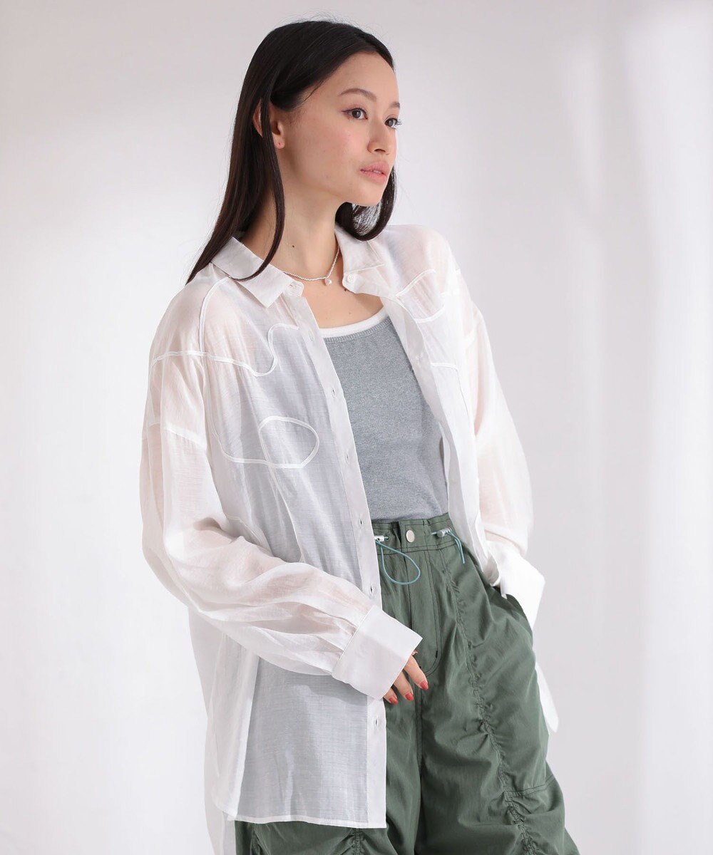 Green Parks ・ＥＬＥＮＣＡＲＥ　ＤＵＥ　テープ刺繍シアーシャツ 
