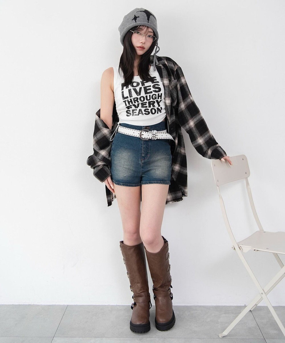 WEGO ハイウエストマイクロデニムショーツ 