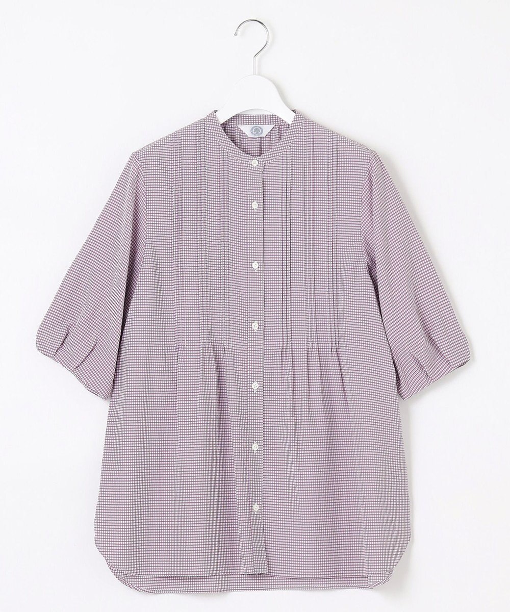 J.PRESS LADIES S 【洗える】アセVis ギンガム バンドカラー ピンタック ブラウス 