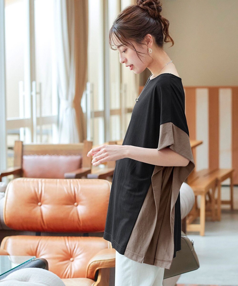 Tiaclasse 【洗える】配色カットソードルマントップス 