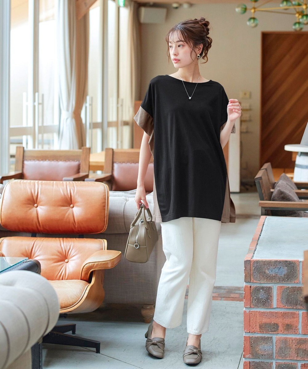 Tiaclasse 【洗える】配色カットソードルマントップス 