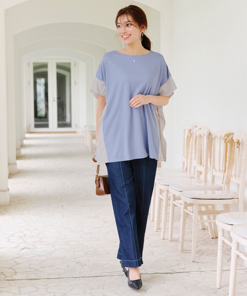 Tiaclasse 【洗える】配色カットソードルマントップス 