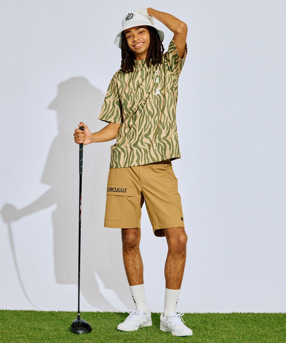 PW CIRCULUS 【UV遮蔽率99.5%  UVカット/速乾/ストレッチ】【MEN】ストライプカモフラ モックT ゴルフ 