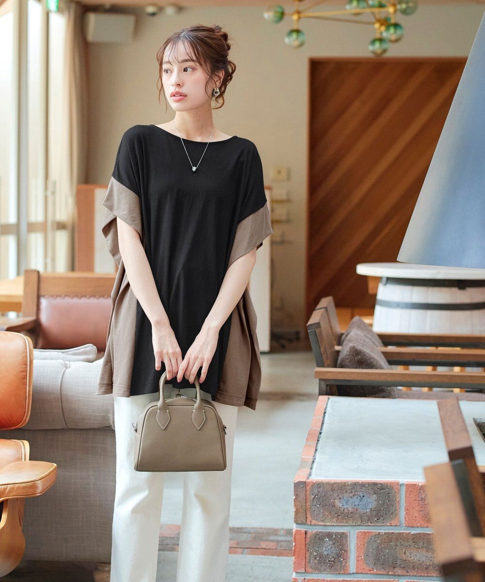 Tiaclasse 【洗える】配色カットソードルマントップス 