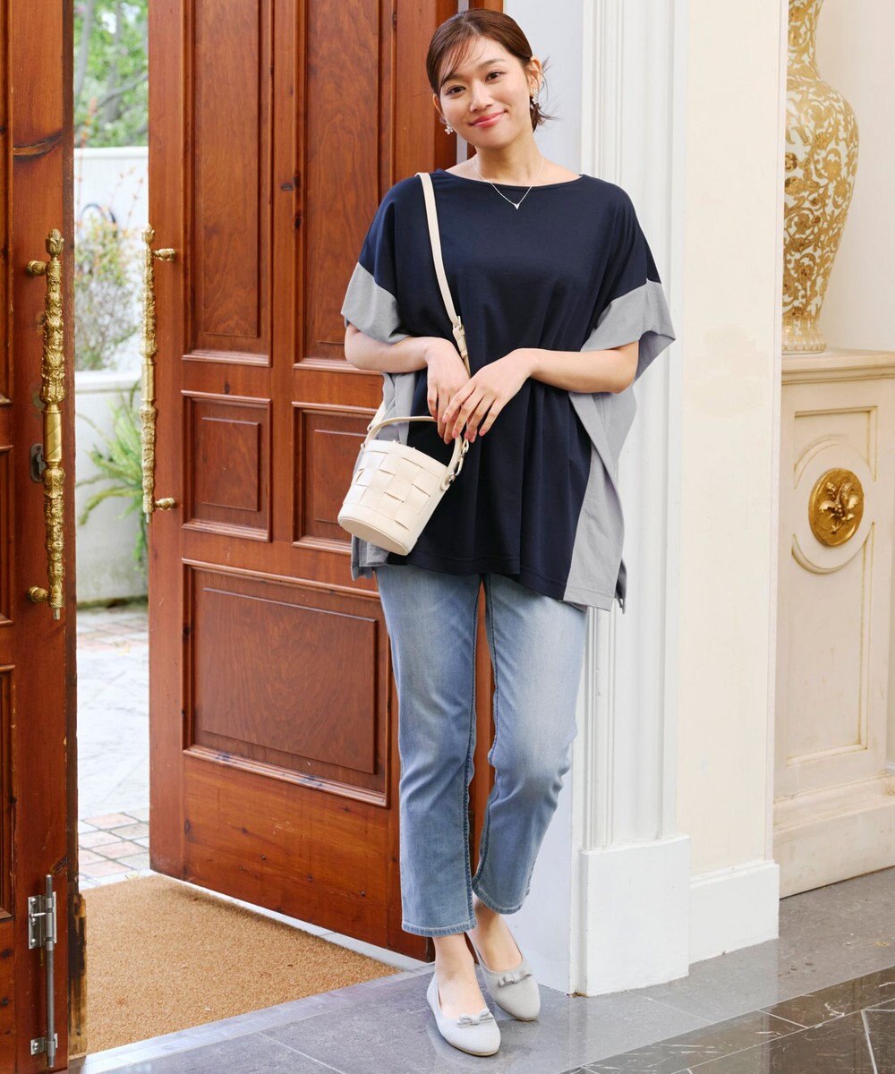 Tiaclasse 【洗える】配色カットソードルマントップス 