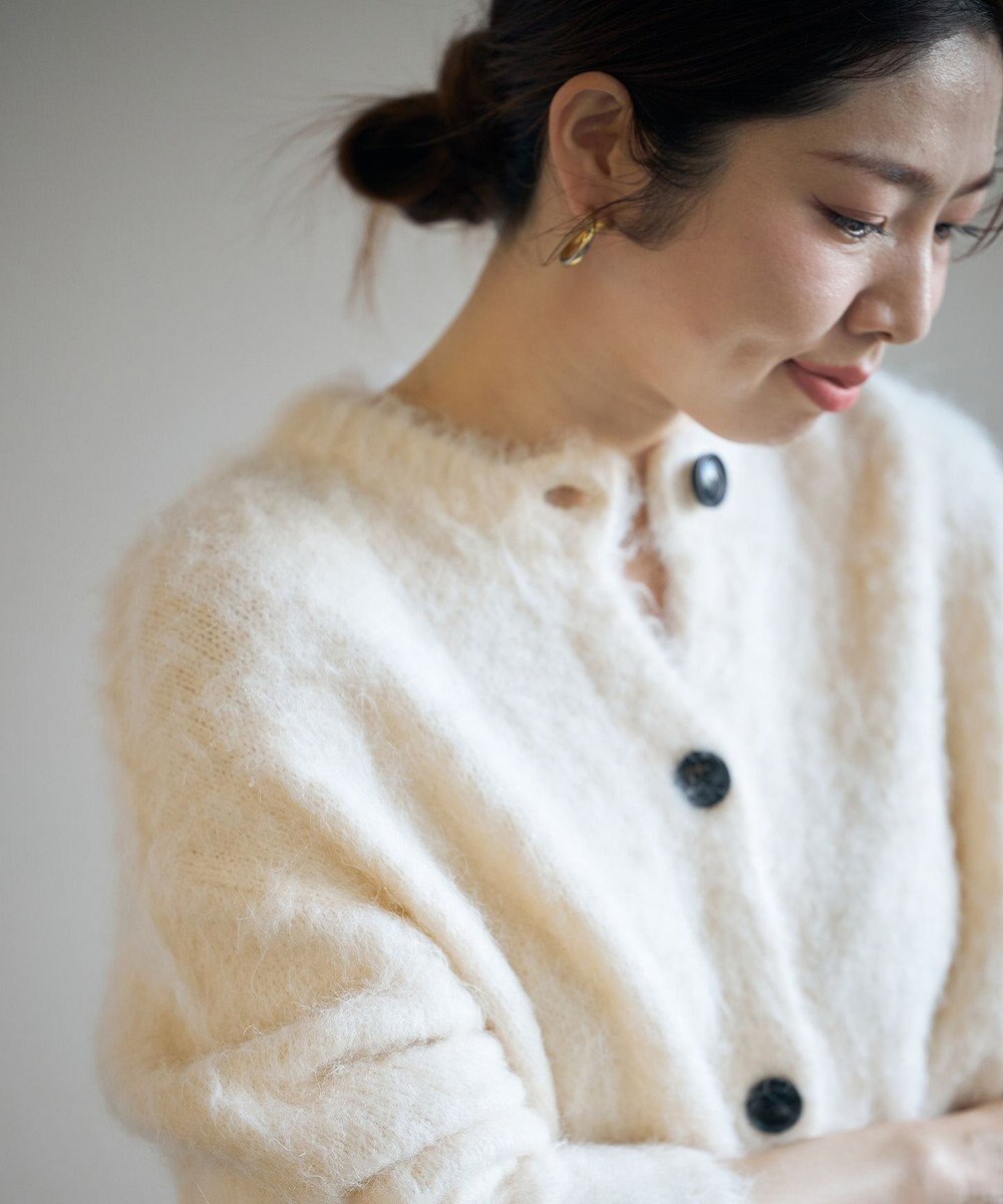 UNFILO 【洗える】アルパカシャギー カーディガン 