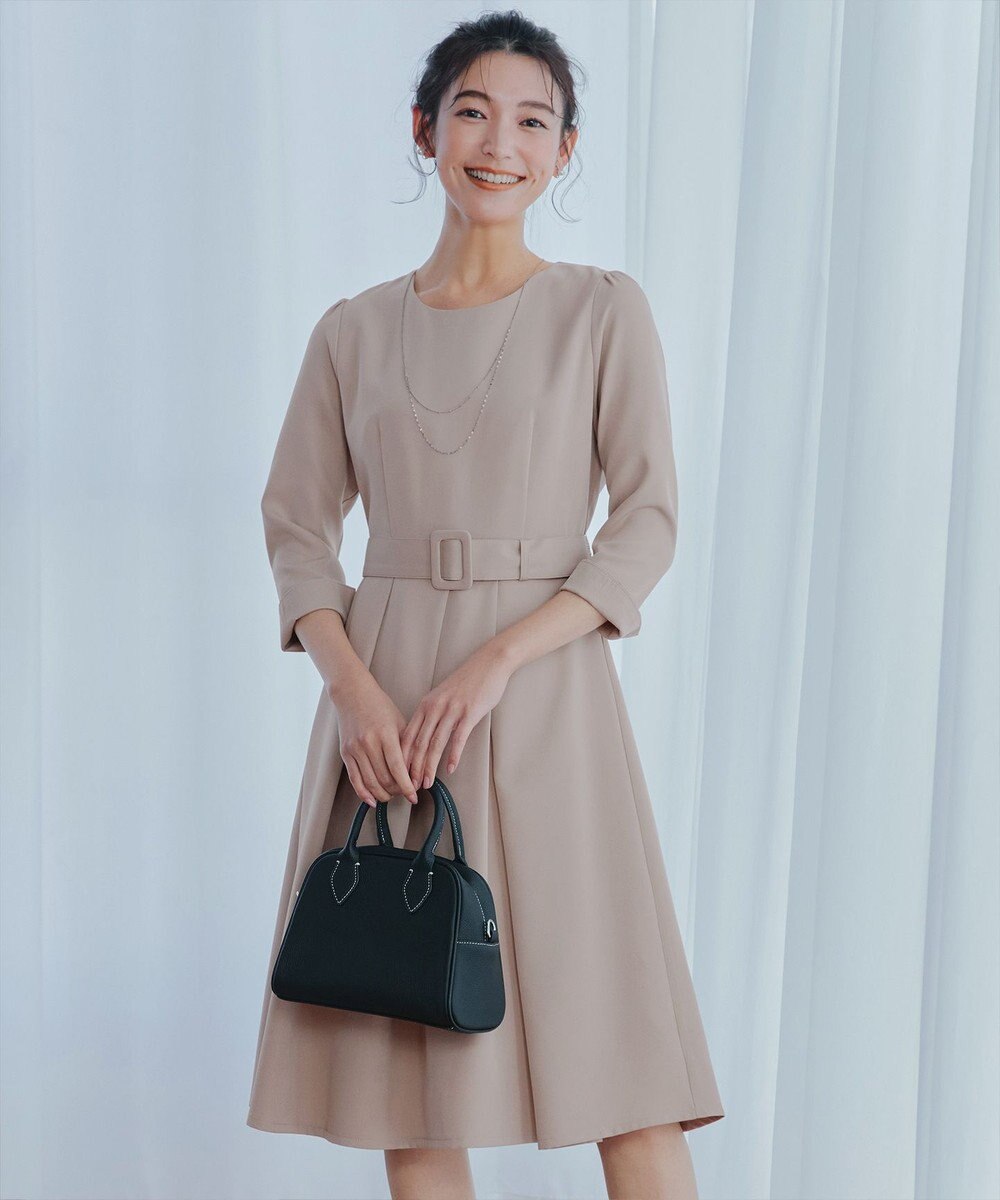 Tiaclasse L 【3WAY】リボンブローチ＆ベルト付きフレアワンピース 