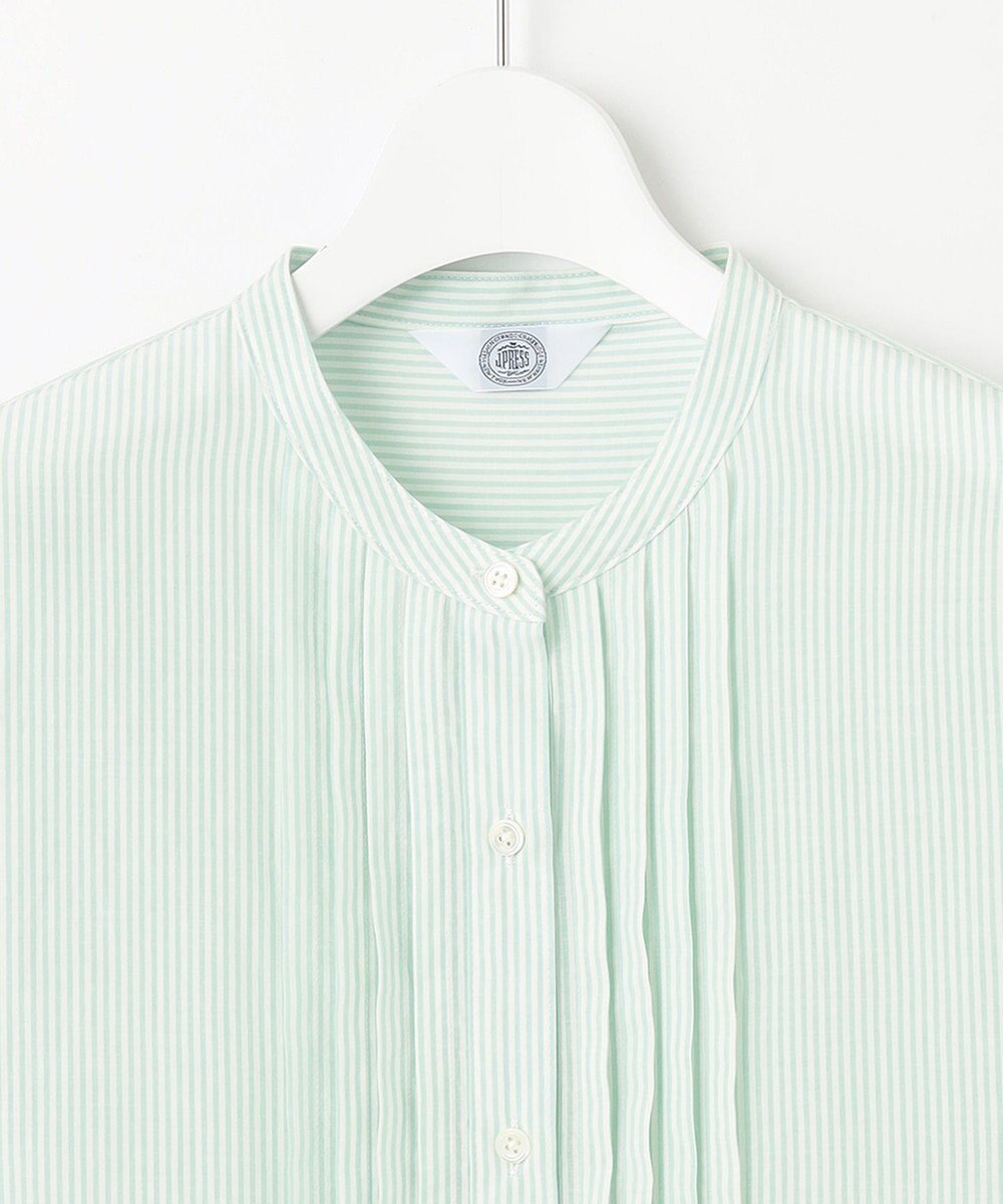 J.PRESS LADIES 【洗える】 コットンアセVis ストライプ バンドカラー ブラウス 