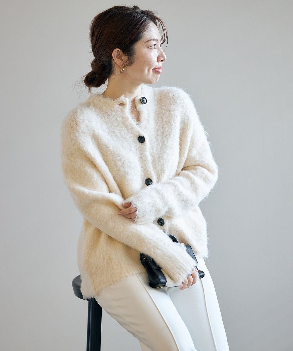 UNFILO 【洗える】アルパカシャギー カーディガン 