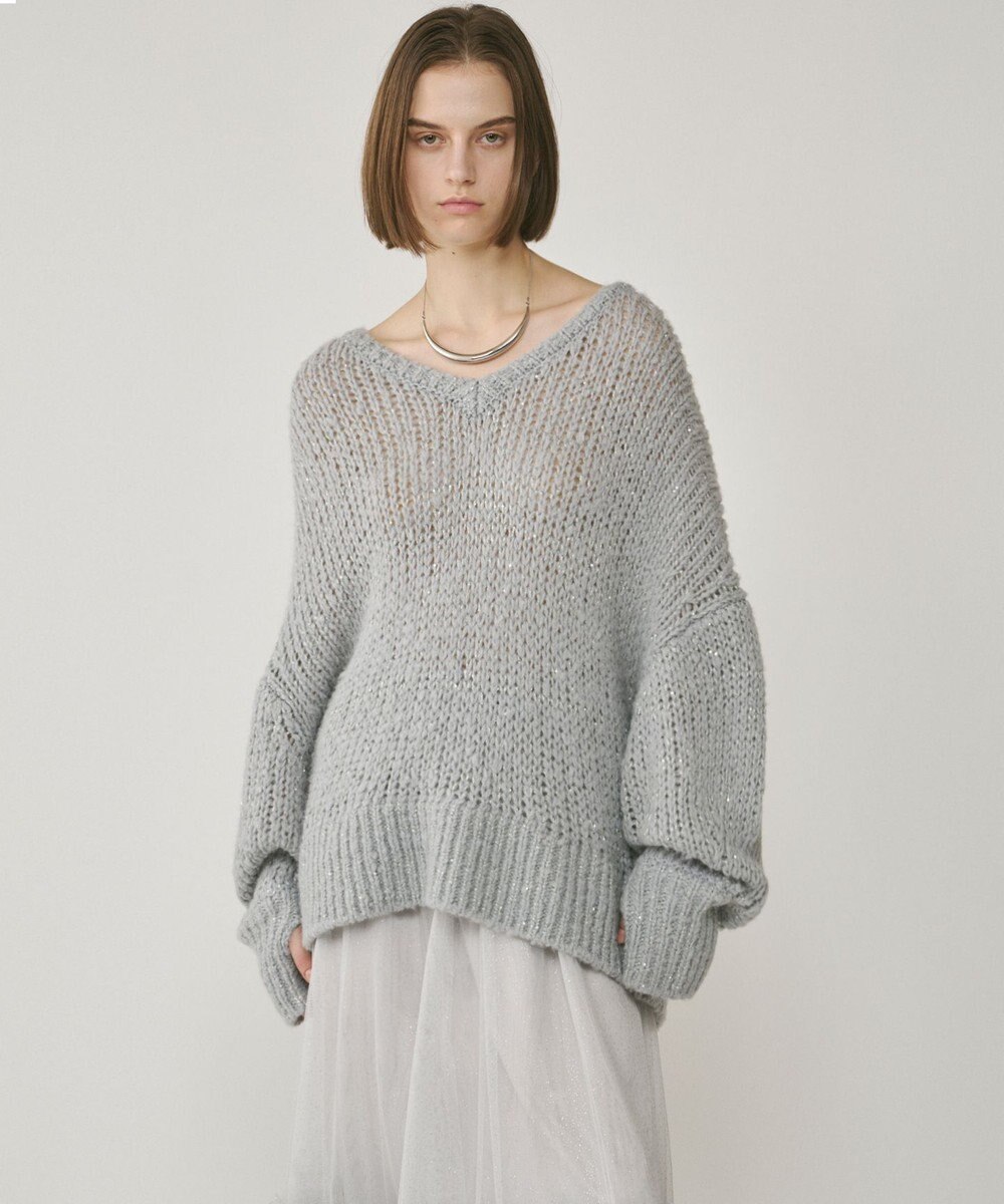 GRACE CONTINENTAL スパンコール畦ニットトップ 