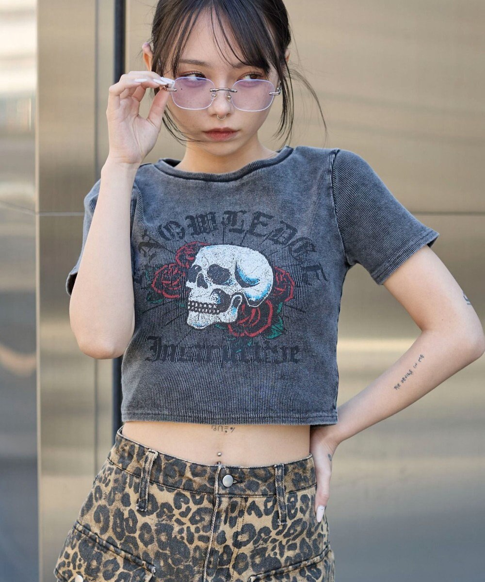 WEGO ヴィンテージウォッシュグラフィックリブT 