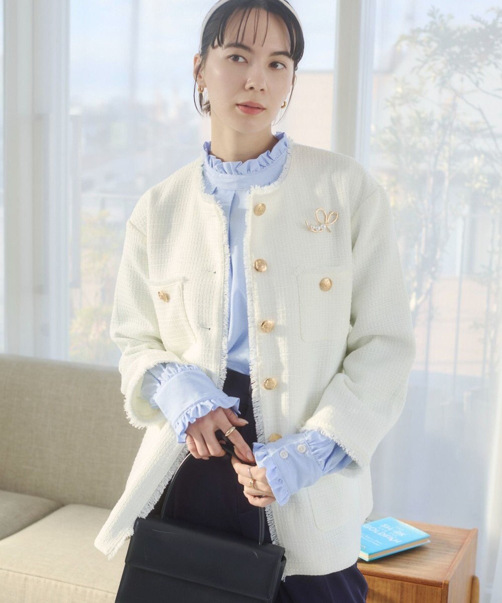 WEGO 【ANGIE VINTAGE/オケージョン対応 / セレモニー対応】ノーカラー ツイードジャケット 