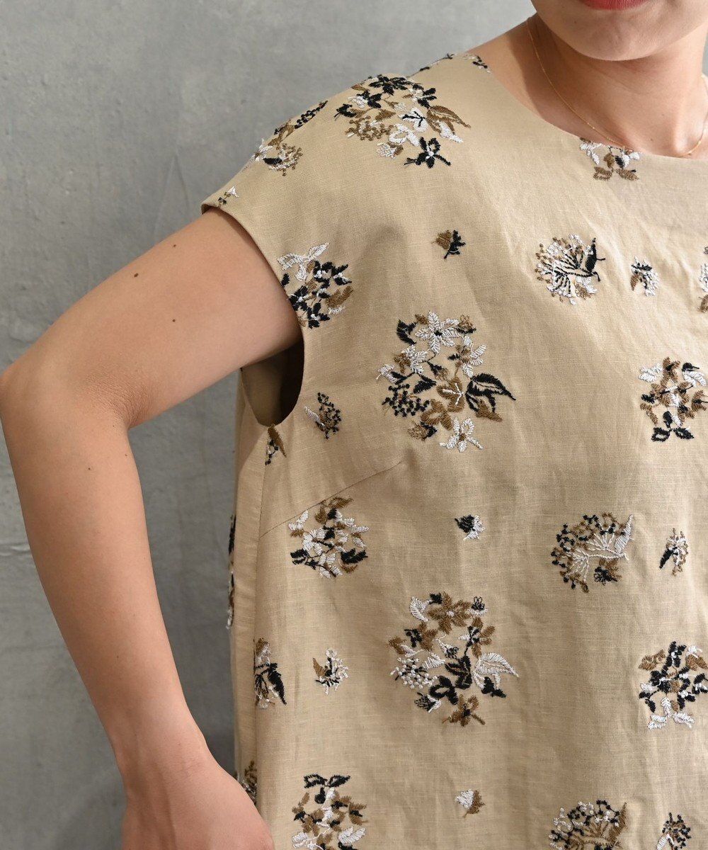 muuc 〈コットン×リネン〉〈高品質なドライタッチ生地〉野小花刺繍ゆったりワンピース 