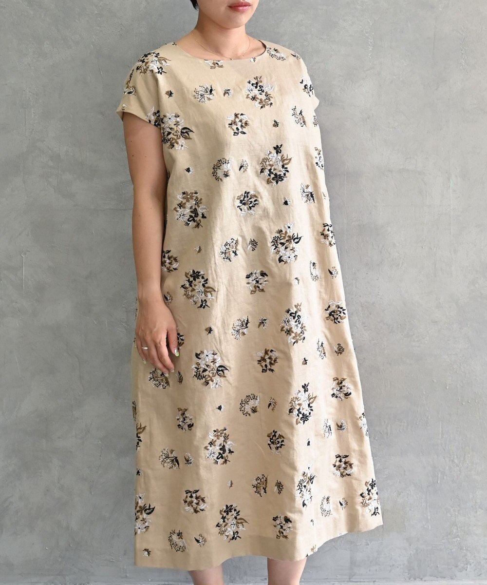 muuc 〈コットン×リネン〉〈高品質なドライタッチ生地〉野小花刺繍ゆったりワンピース 