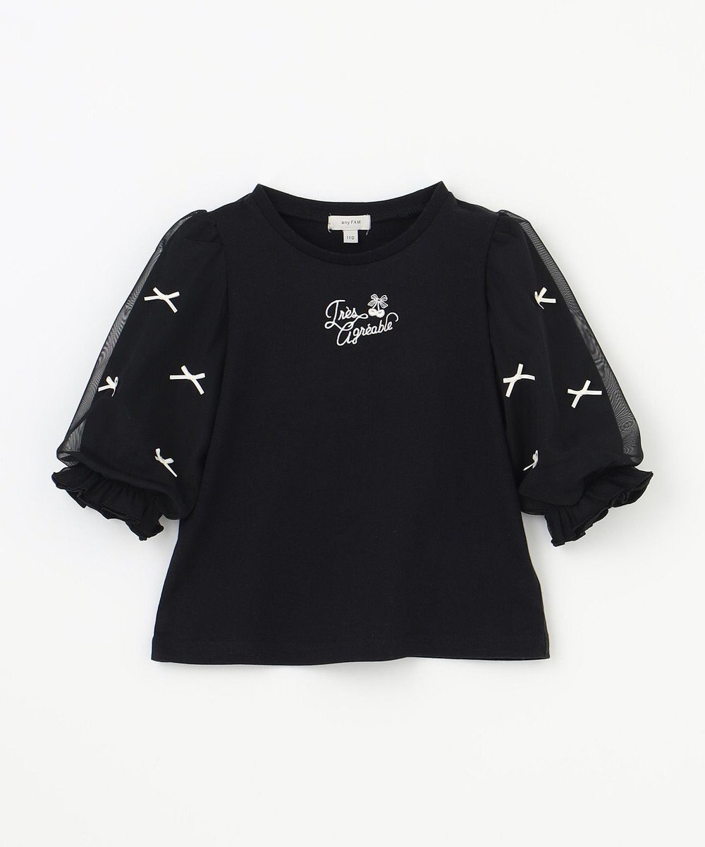 ANY KIDS リボン×チュール 七分袖Tシャツ 