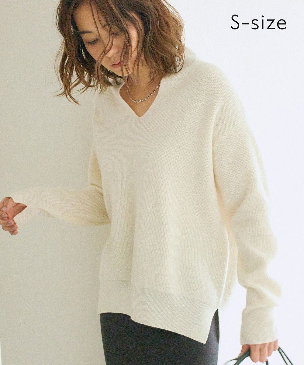 BEIGE， 【S-size】【ウールマーク認証】CALLEN / Vネックニット Ecru