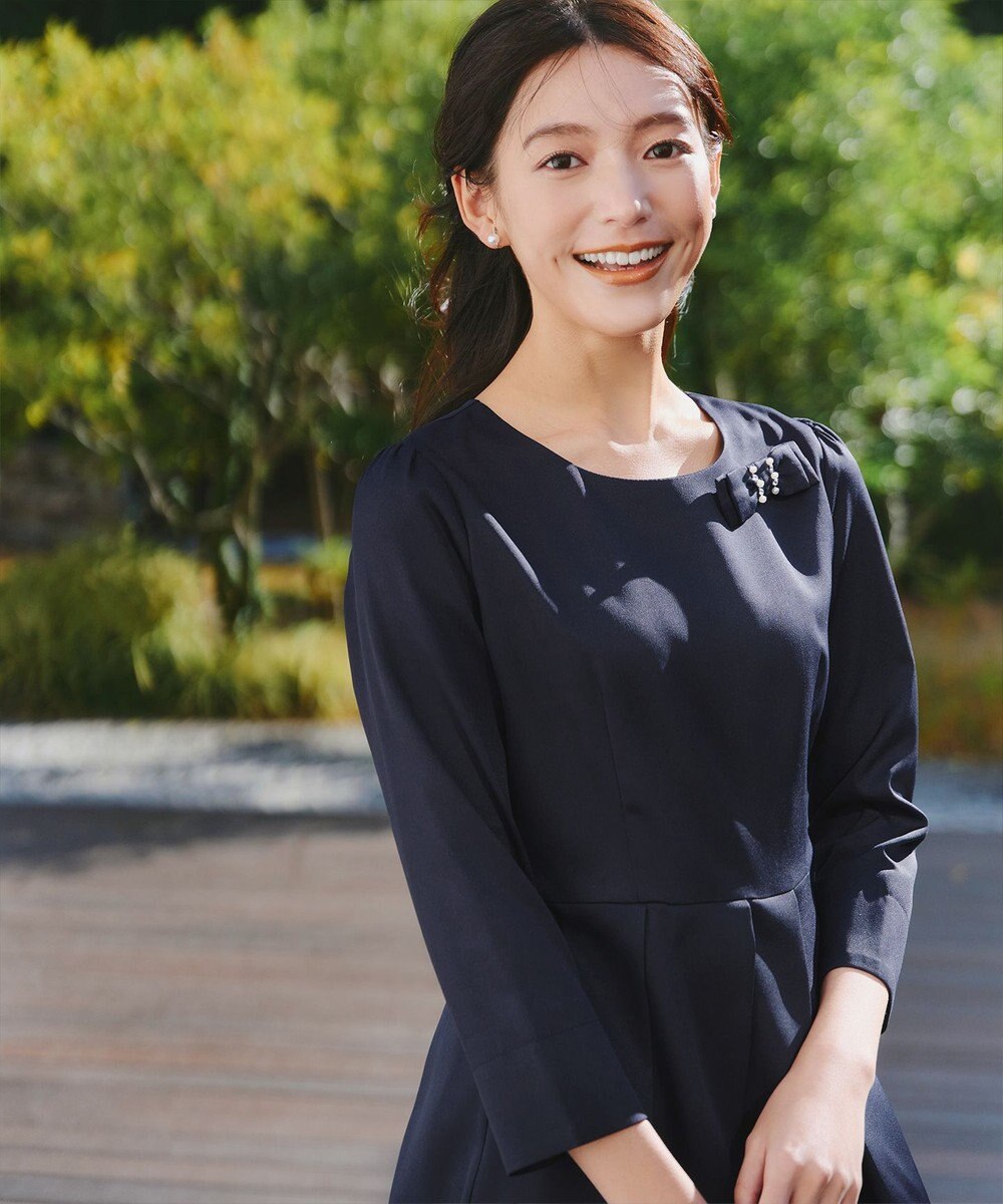 Tiaclasse 【3WAY】リボンブローチ＆ベルト付きフレアワンピース 