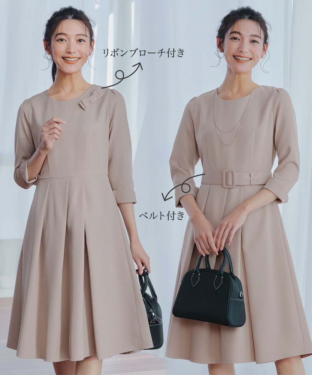Tiaclasse 【3WAY】リボンブローチ＆ベルト付きフレアワンピース 