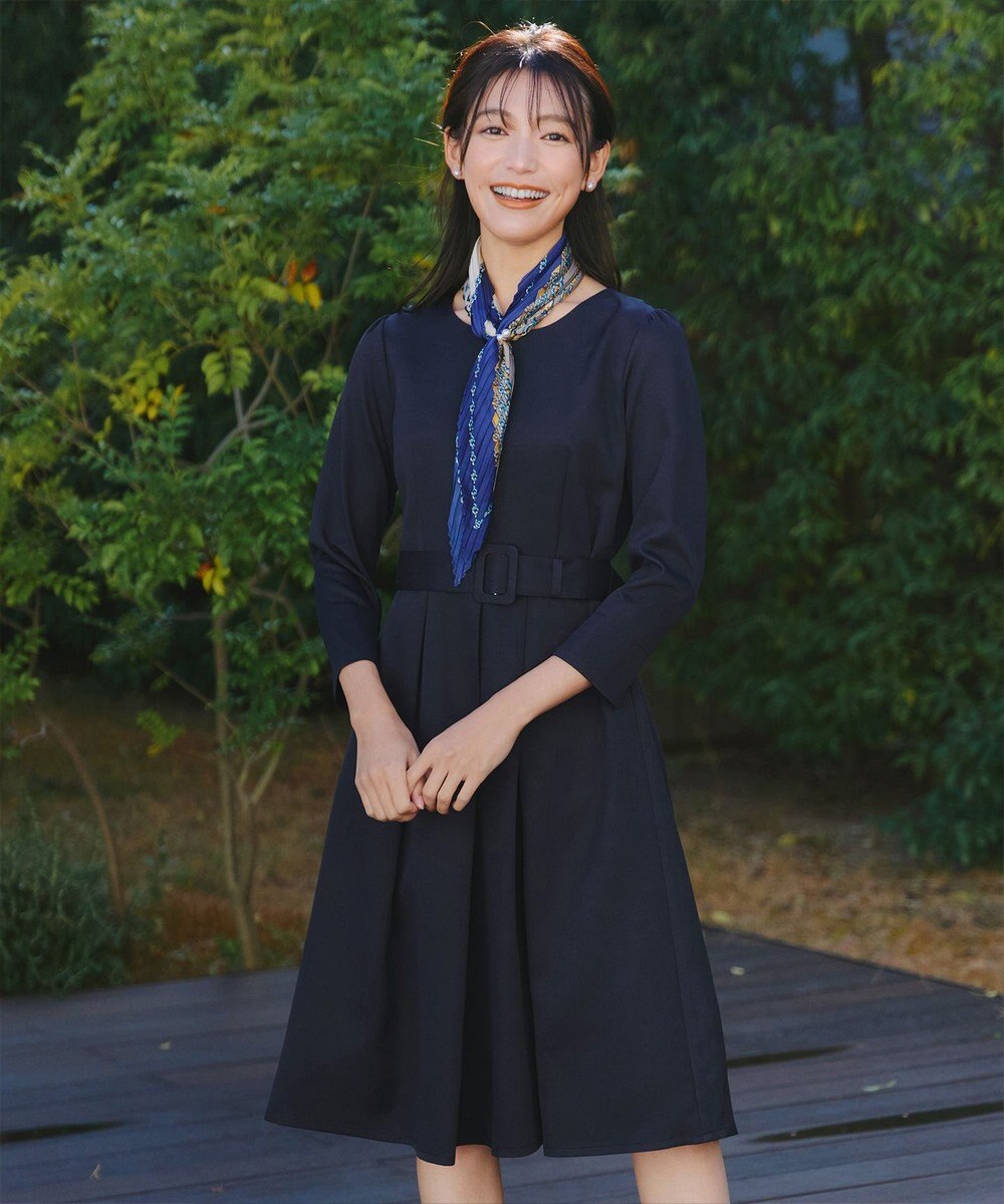 Tiaclasse 【3WAY】リボンブローチ＆ベルト付きフレアワンピース 