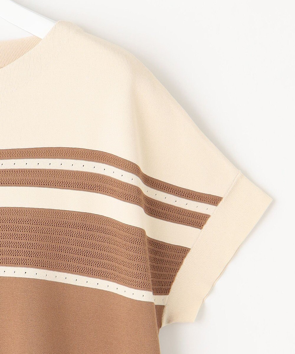 自由区 【洗える】クレープストレッチブロッキングボーダー ニット 