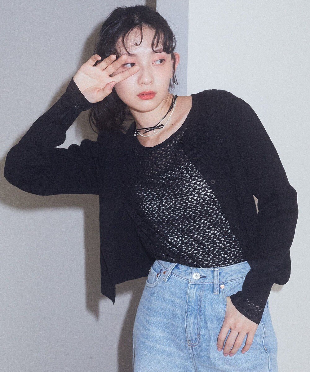 earth music&ecology ミニケーブルコンパクトカーディガン 