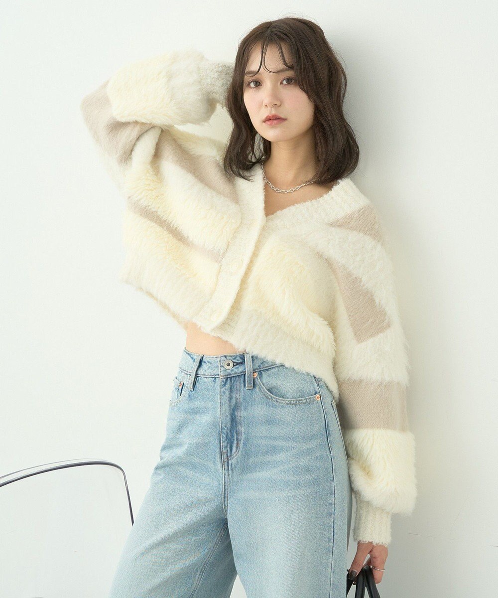 earth music&ecology フェザーミックスインターシャカーディガン 