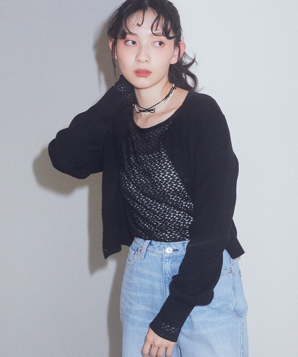 earth music&ecology ミニケーブルコンパクトカーディガン 