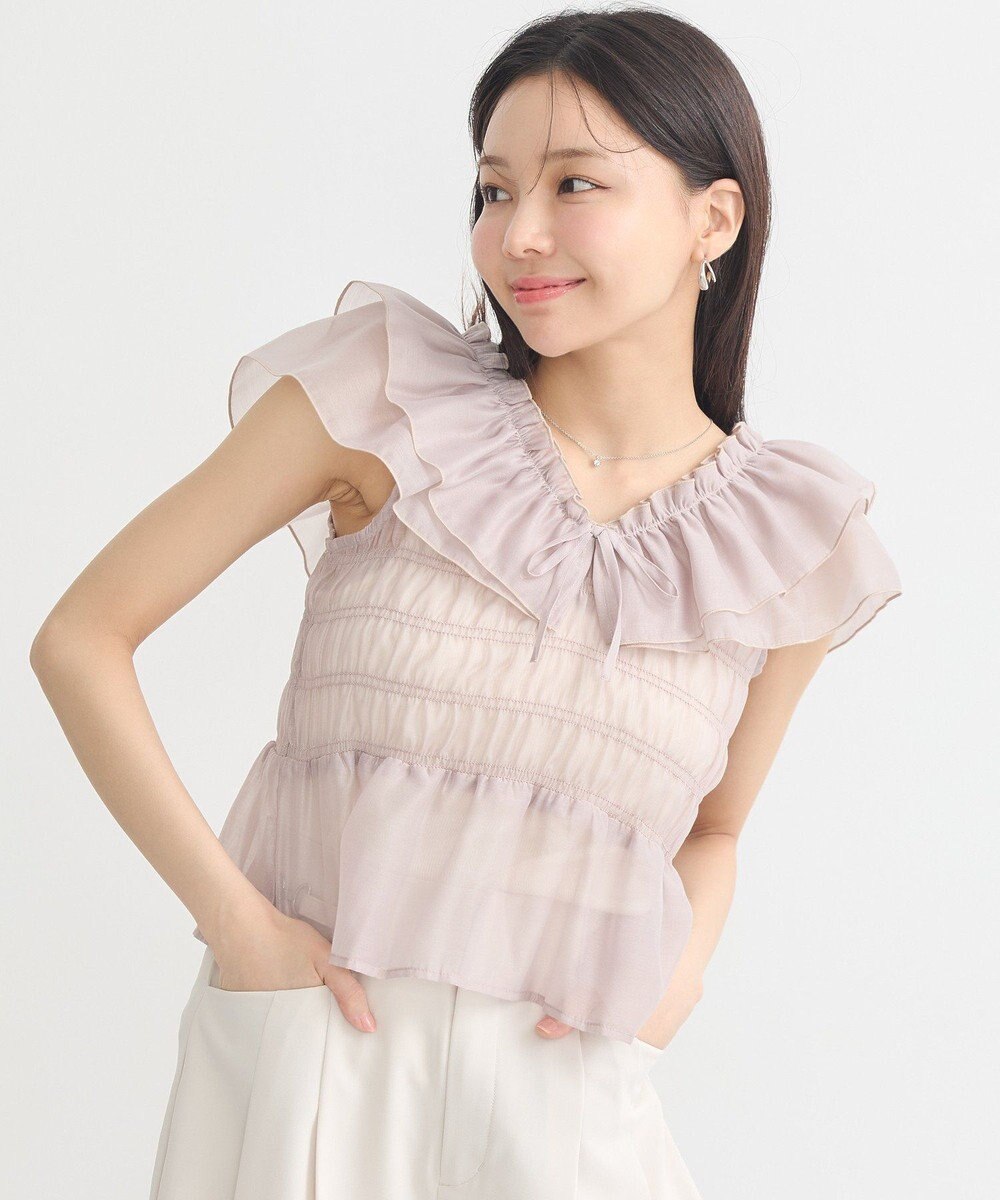 earth music&ecology ダブルフリルノースリブラウス 