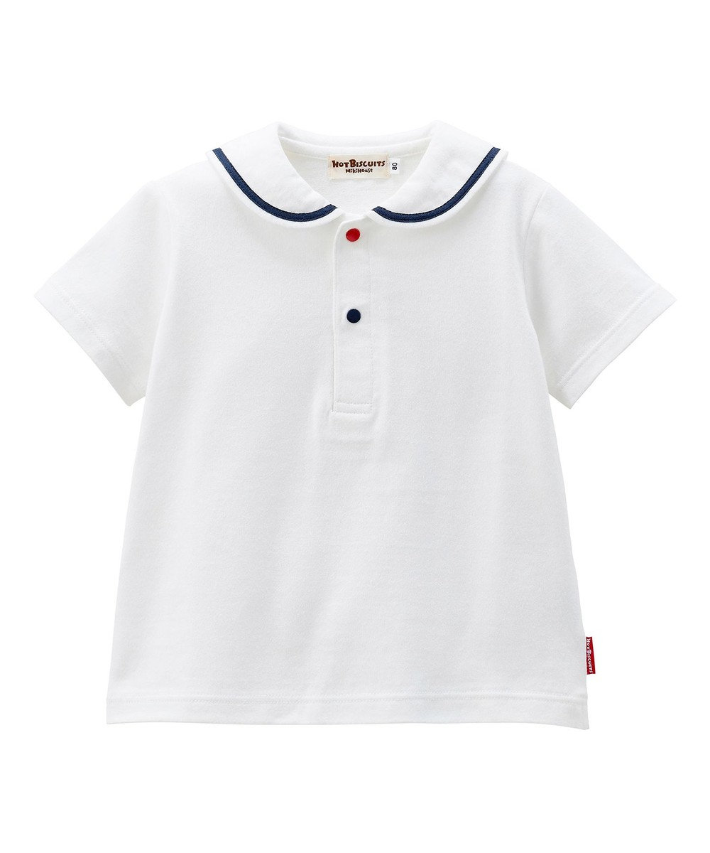 MIKI HOUSE HOT BISCUITS 【70-110cm】 ロゴ刺繍 セーラーカラー 半袖Tシャツ 白