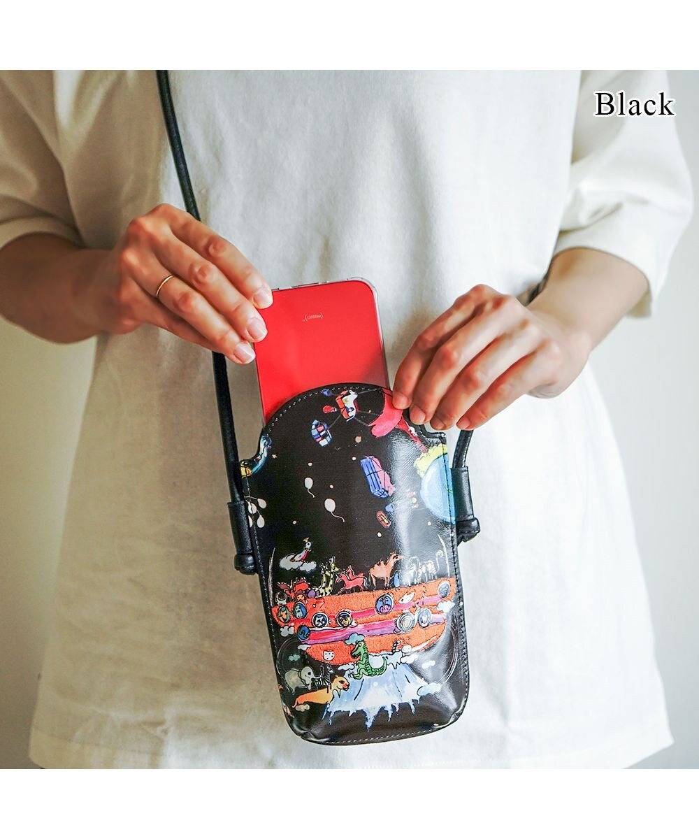 tsumori chisato CARRY バルーンに乗って ポシェット ショルダー スマホケース  【アニマルプリント＆刺繍】 