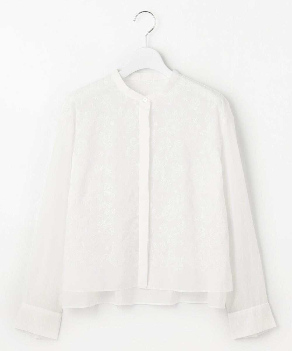 自由区 【洗える】シアーエンブロイダリークロップド丈 ブラウス 