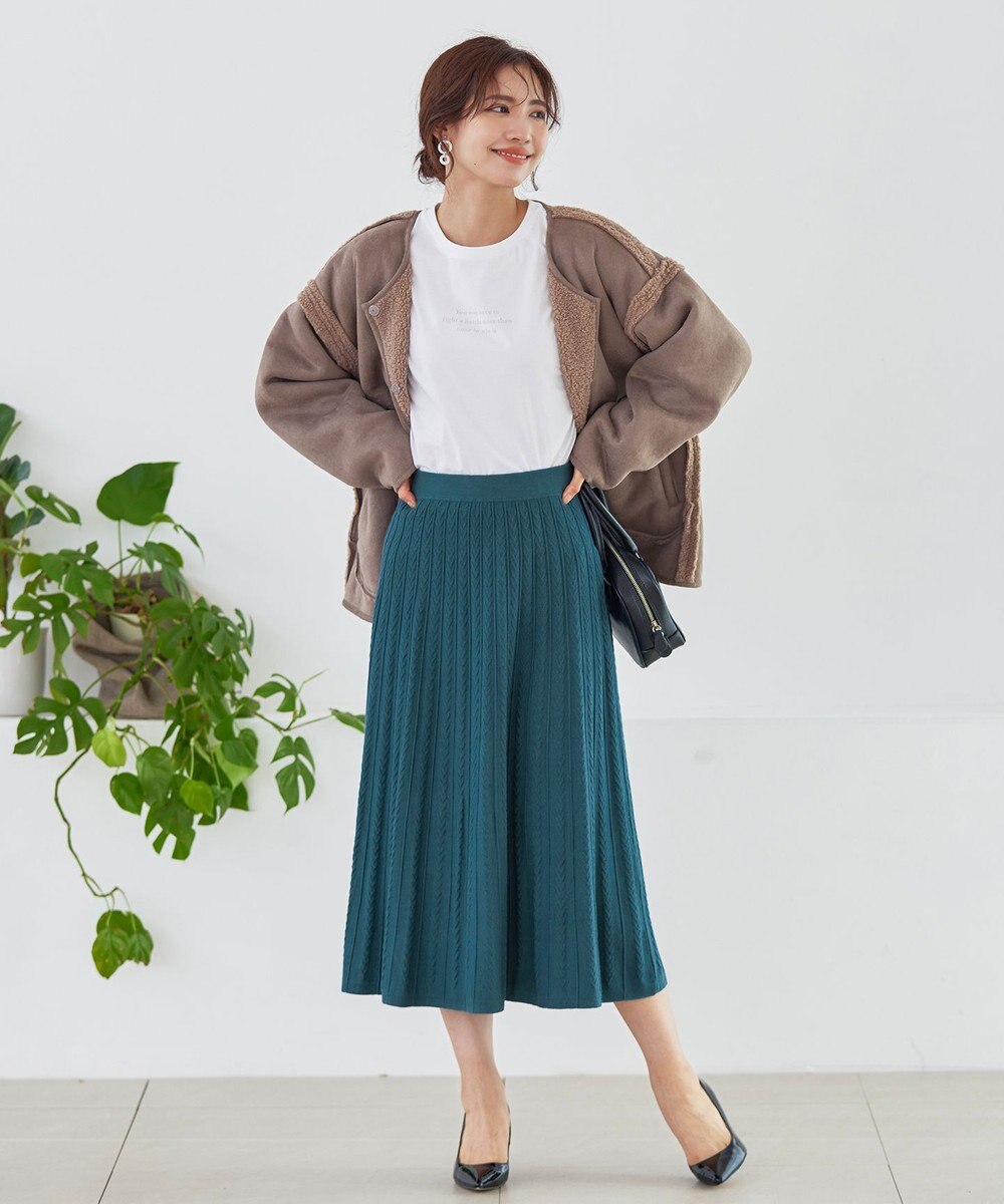 Tiaclasse L 【洗える】アラン柄ニットフレアスカート 