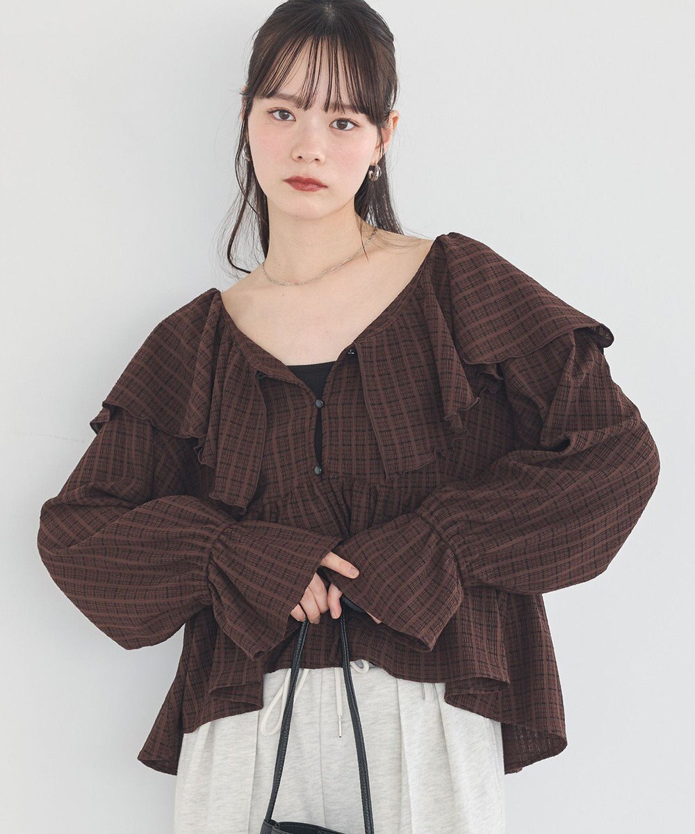 earth music&ecology 【予約】ラッフルカラーカットブラウス 