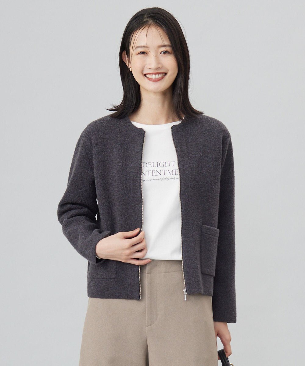 J.PRESS LADIES L 【洗える】BOUCLE ニット アウター スレート系