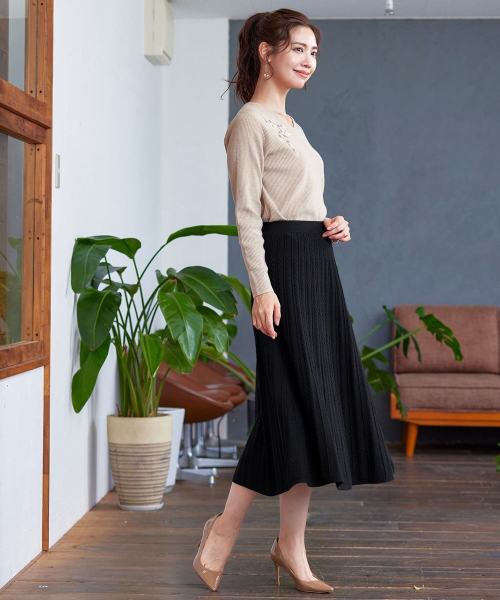 Tiaclasse L 【洗える】アラン柄ニットフレアスカート 