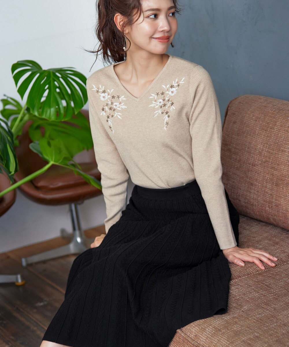 Tiaclasse アラン柄ニットフレアスカート 