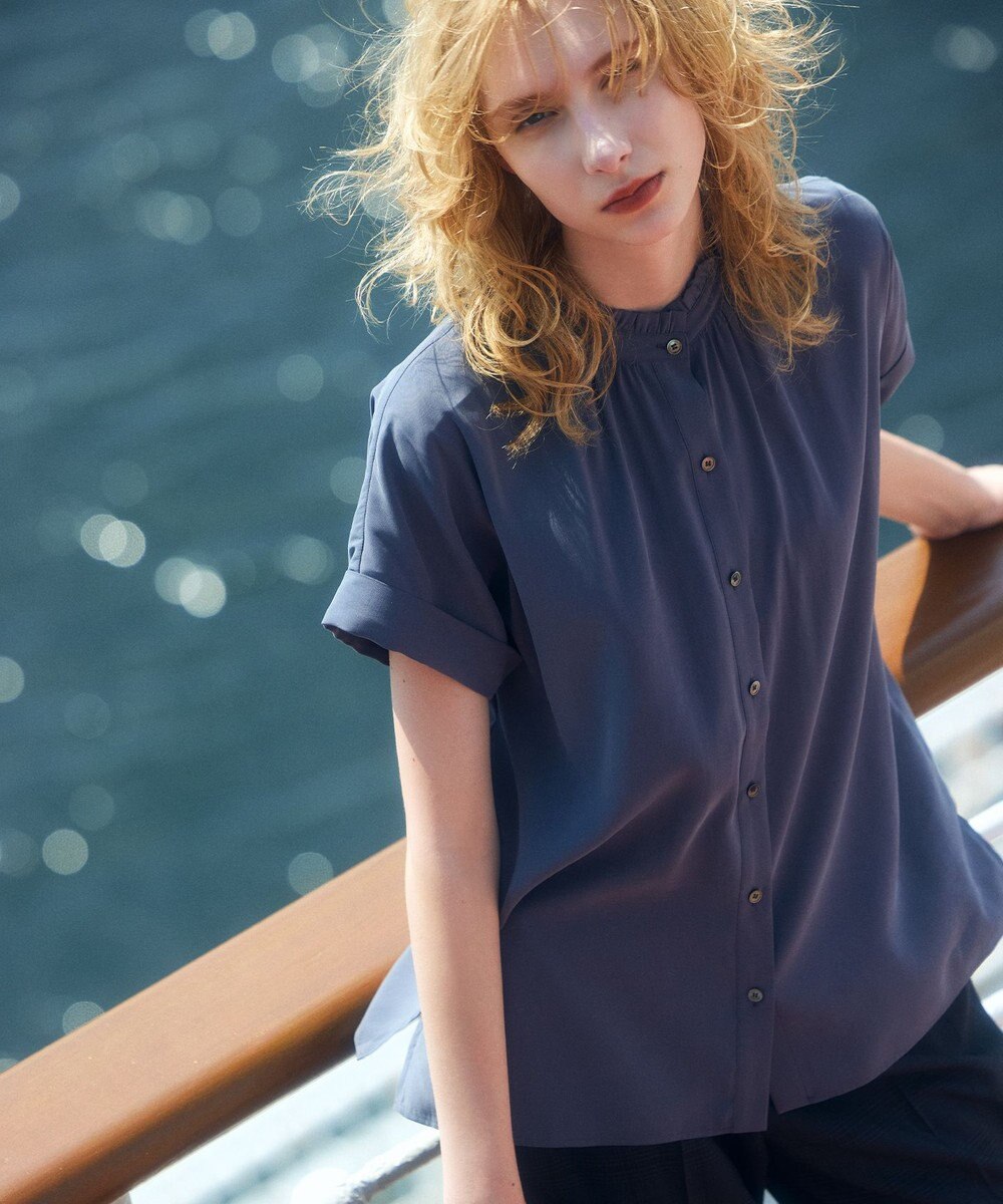 組曲 バウンディングシャーティング バンドカラーフリル ブラウス 