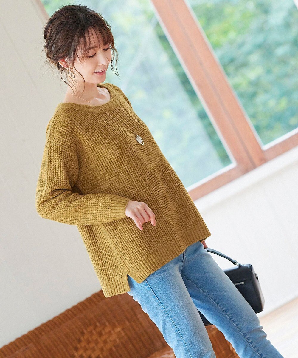 Tiaclasse 【洗える】大人可愛いワッフルニットトップス 