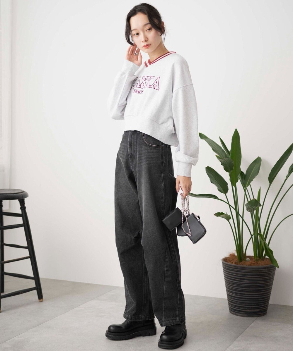 WEGO Vネックラインリブショートスウェット 